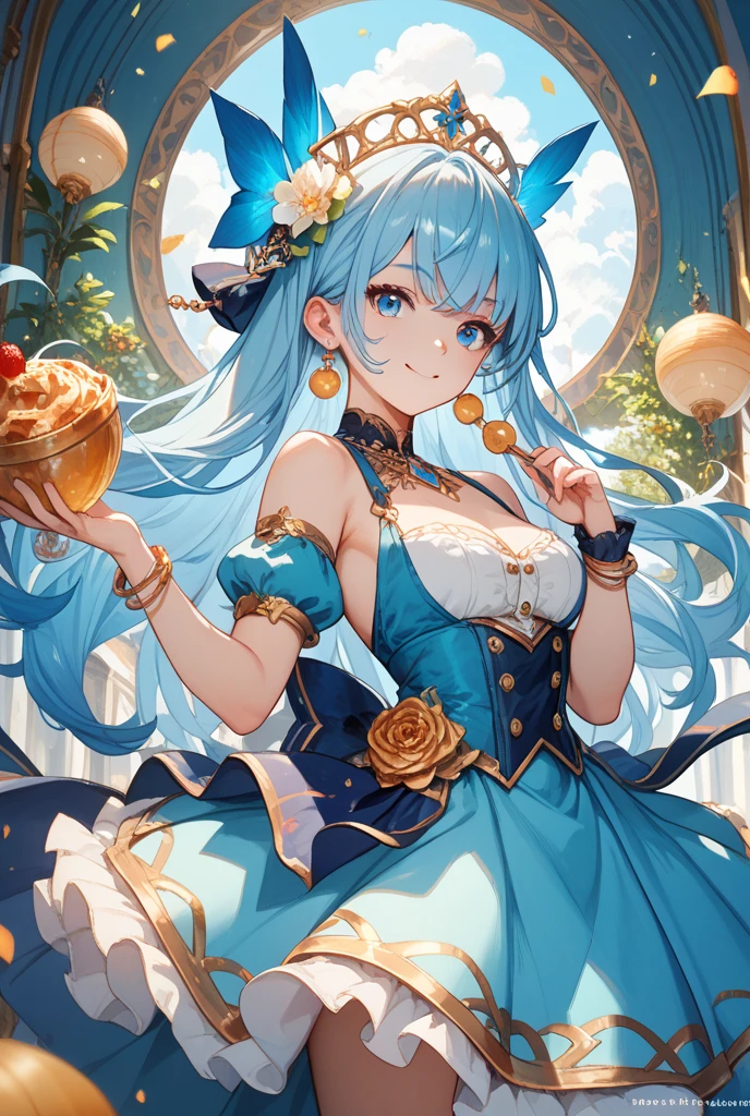 (((Masterpiece))),(((Super Detail))),(((in 8K))),(((best composition))),(((Rim lighting,Fireglow effect,deep shadow))),solo,(Hatsune Miku:1.0),beautiful detailed eyes,double bun with glittering hair ornament,(super detailed glossy skin:1.3),slender body,tits,goddess smile,((mouth little smile open)),beautiful posture,cheongsam dress,(blue with silvr gold thread embroidery,super delicate floral pattern:1.2),seductive cleavage:1.3,beautiful glossy legs,shiny red high heels,lifting dishes with cakesd,french restaurant,hustle and bustle,rising steam,(((depth of fields)))