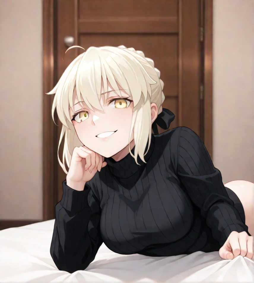 Masterpiece, High quality, High quality of art, best quality, best details, anime lineart, anime style, 1girl, solo, Milf, mommy, big hips, female proportions, big breast, Dark ash hair on a blonde hair base, fragrant hair, black hair, cold gaze, Sitting on the sofa, mesh stockings, black mommy home dress, Gradient hair, black hair roots, white hair tips, black hollow eyes