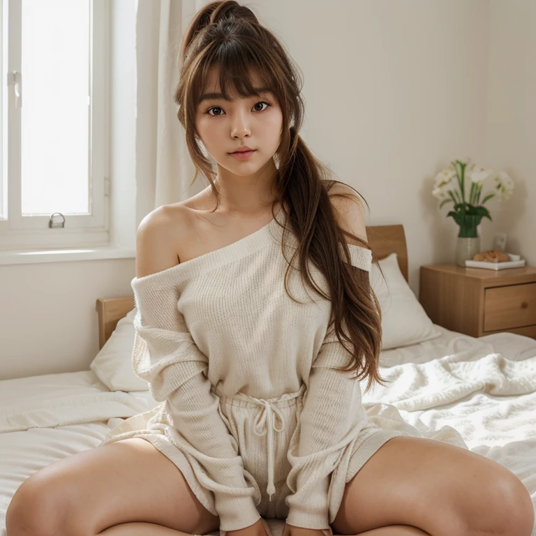 muscle、girls、、pajamas、on the bed