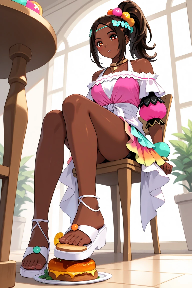 (masterpiece:1.2), (best quality), (ultra detailed), (8k, 4k, intricate), (full-body-shot:1), (highly detailed:1.2), (detailed face:1.2), (detailed background), (beach background), detailed landscape, ((portrait)), pkmnOlivia, dark skin, necklace, red lipstick, holding teddy bear, smug grin, naked, no visible clothes, open legs, sitting, visible genitals,