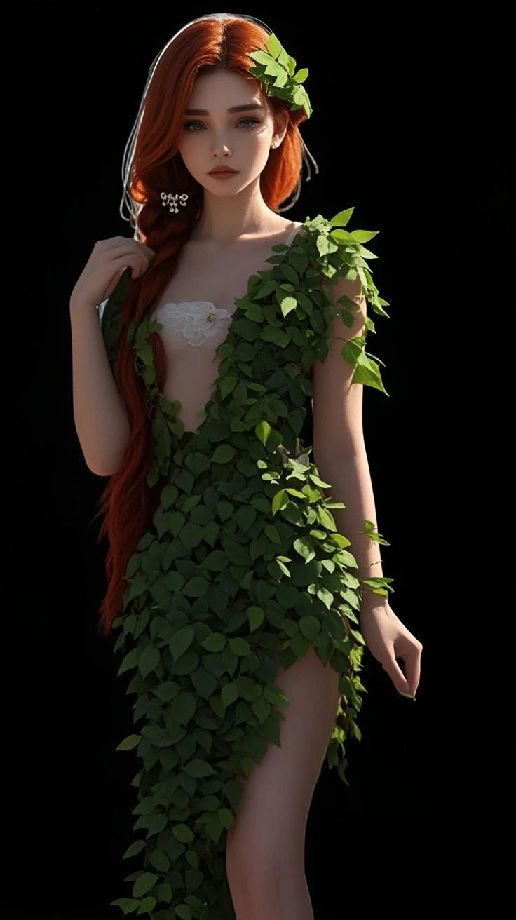 female ivy/human mix plantmorph ((plantmorphic:1.5))