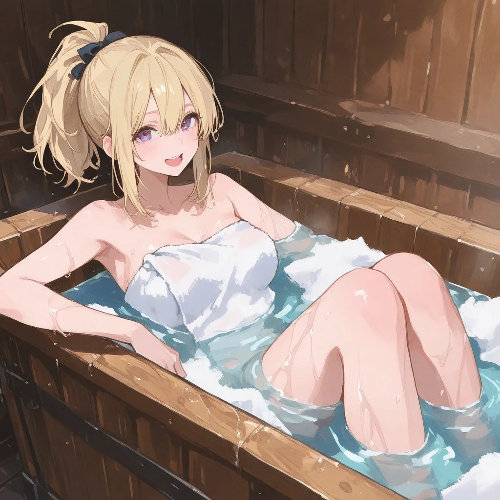 Bathtub explodes while bathing, so woman runs away bikini