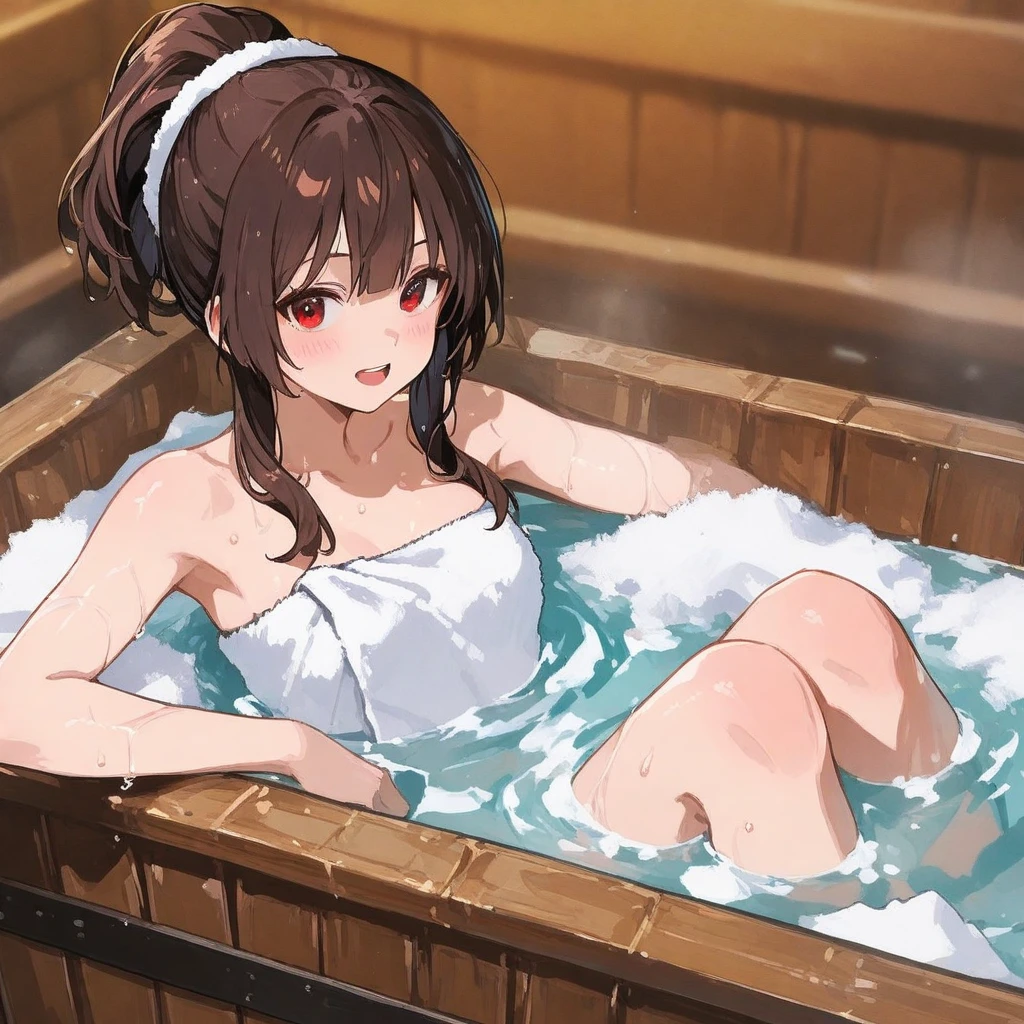 ((greatest masterpiece:1.3, ultimate quality:1.3, ultra-detailed:1.2)), (movie lighting), ((perfectly sensual)), super fine illustration, an extremely delicate and beautiful, 4K, 8K, 16K, UHD, 1 girl, big smile, ((bath towel)), Spotlight on Japanese hot springs, open-air bath, steam, deep at night, Super giant moon, Monts, snow scene, open-air bath, starry sky, multiple men and women,, style of anime 