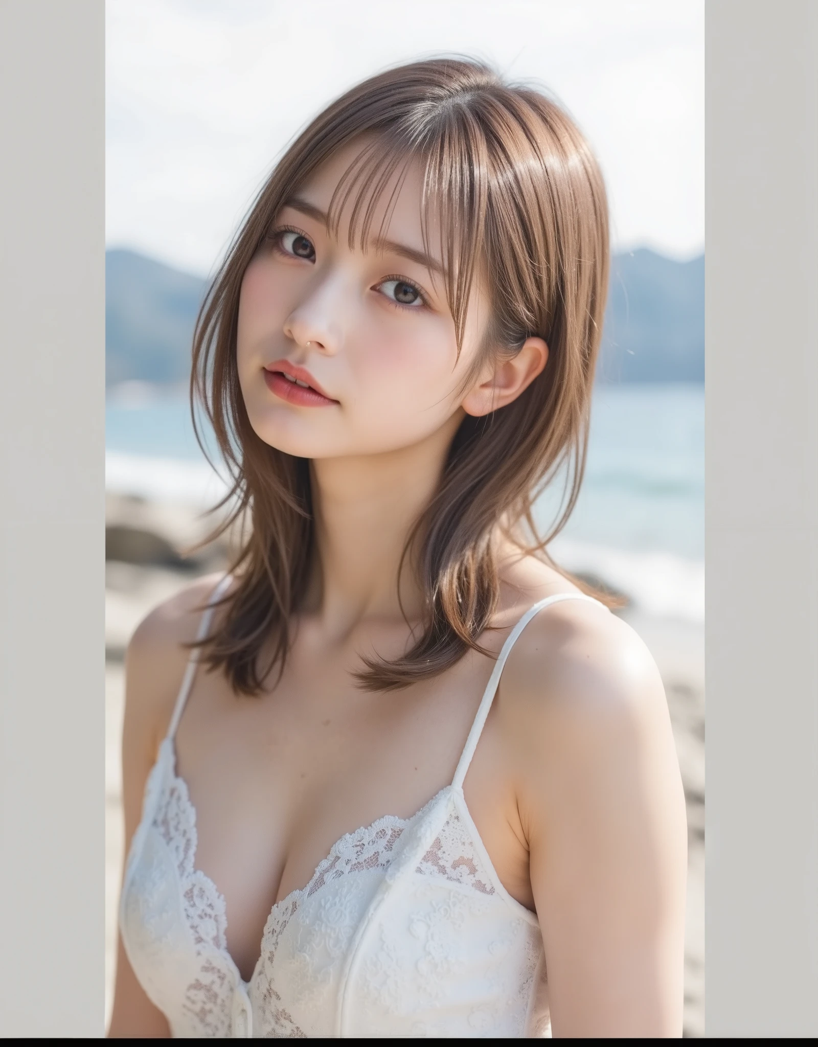 nsfw, upper body portrait of slender 1girl <lora:emika:1>, wavy hair, bang, dress,dance, at taipei city, sunny day, wide angle,  look at viewer