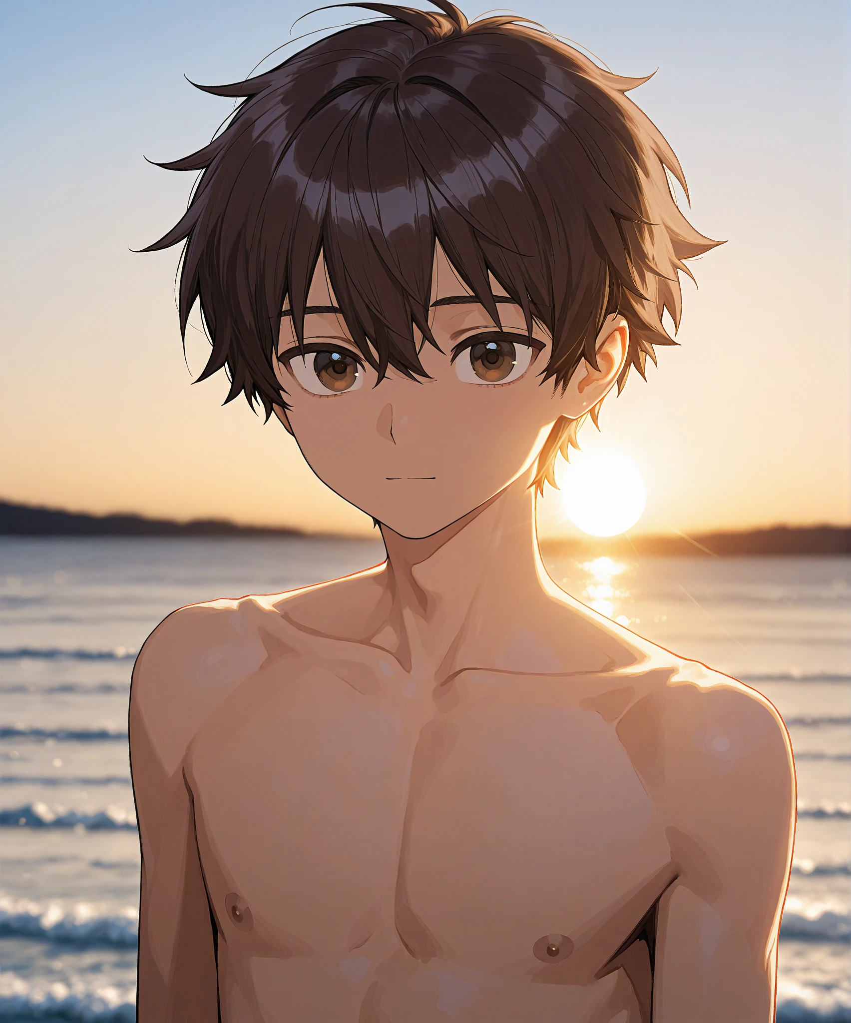 kazuma satou, short hair, brown hair, green eyes, high quality, score_9, score_8_up, score_7_up, amazing quality, best aesthetic, intricate details, masterpiece, best quality, 1male, solo, male_focus, feeling shy, fully naked, profile view, inside a lake in a forest, sunny day, a bit wet, full body, male genitals, small-size soft penis, handsome, detailed face, eyes and hands without errors, anime style, high detail, unity 8k wallpaper, high resolution, detailed high quality background, pene pequeño, detalle nítido, extremadamente detallado, Intrincado, Alta resolución, standing, legs visible, skinny, full body visible, teenager