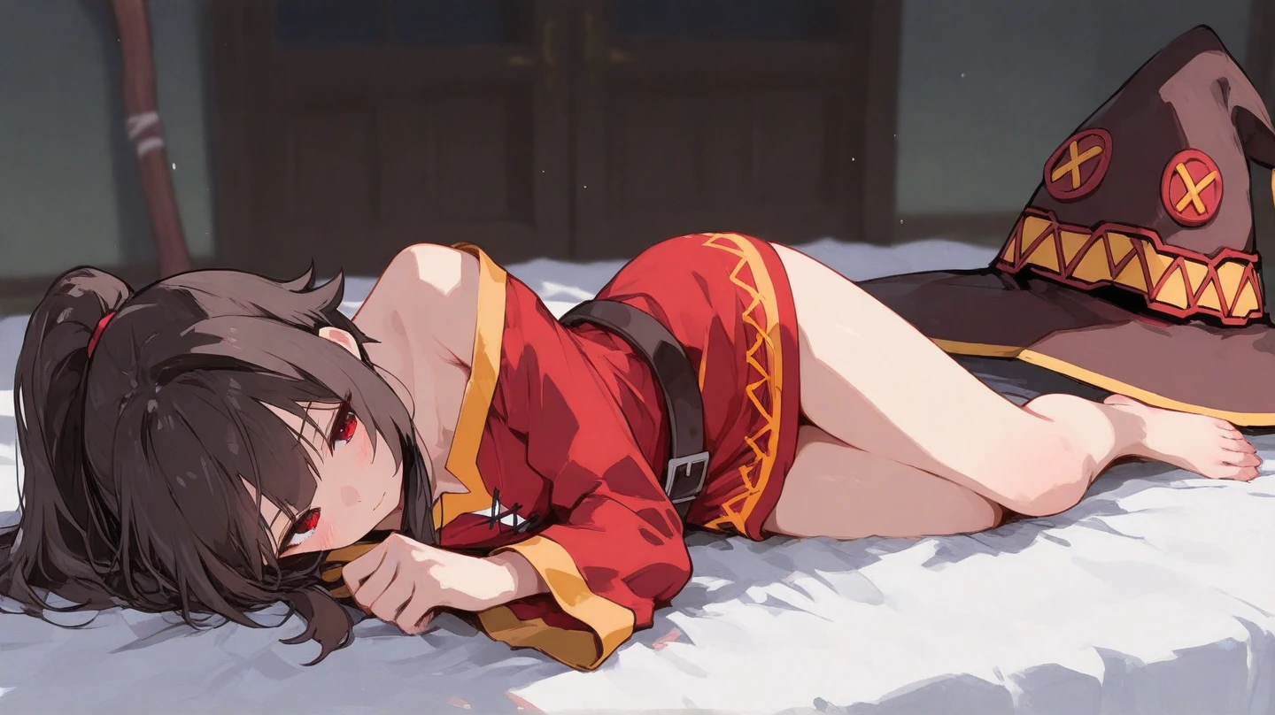sweetlip, black outfit, navel, white thighhighs, gloves, solo, perfect anatomy, masterpiece, best quality, highres, big breast, :o, outdoor, scenery, closed eyes, laying down, torn clothes, exposed white underwear, headback