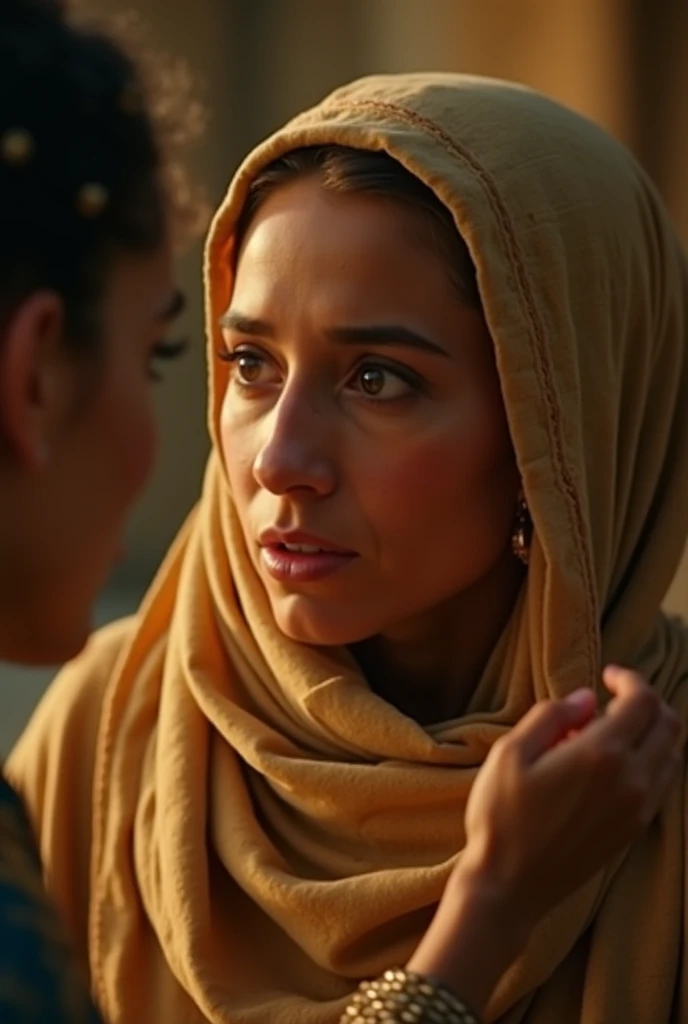 (best quality: 1.4), (Ultra Highres: 1.2), (photorealistic: 1.4), (8k, RAW photo: 1.2). The description of the Samaritan woman's physical appearance is not detailed in the biblical narrative, but her Samaritan origin suggests that she likely had similar characteristics to other people in the region. Without historical-cultural context, the story of the Samaritan woman. distressed and worried