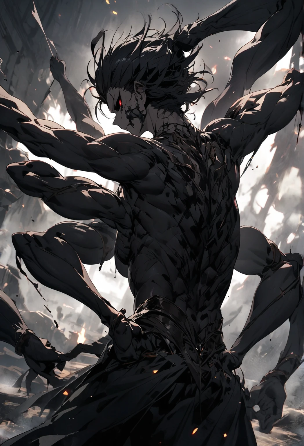 masterpiece, 8k, best quality, highly detailed, a pair of massive pitch black rotting wings, attached to a humans back