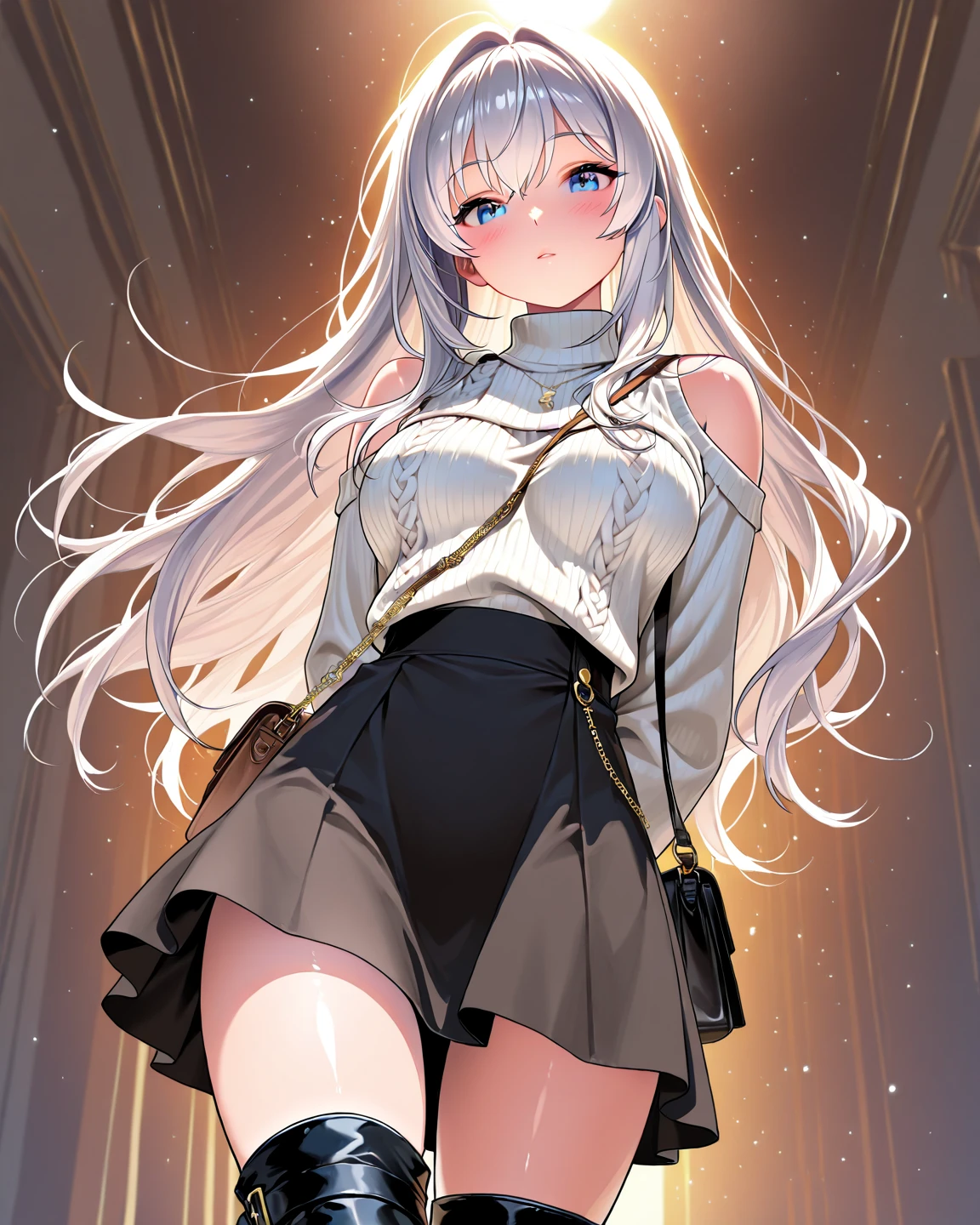 Tsundere 18 year old girl, beautiful and delicate eyes, beautiful lips, very detailed 눈과 얼굴, long eyelashes, 1girl, white cat ears, foot long bag, Front view, Red-eye, (top quality, 4K, 8K, high resolution, masterpiece:1.2), very detailed, (realistic인, realistic인, realistic인, realistic인, realistic: 1.37), very large breasts, elegant, fantasy, white background, Showing between the crotch,sexy