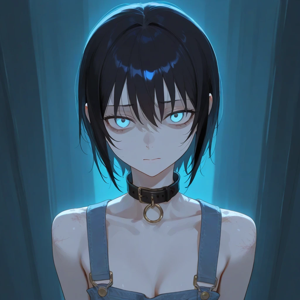 a naked handcuffed mato kuroi from black rock shooter sitting on an emo guys lap, space, space ship, futuristic, bdsm, bodnage, sex,rape , forced, sexual intercourse, handcuffed, restrained,