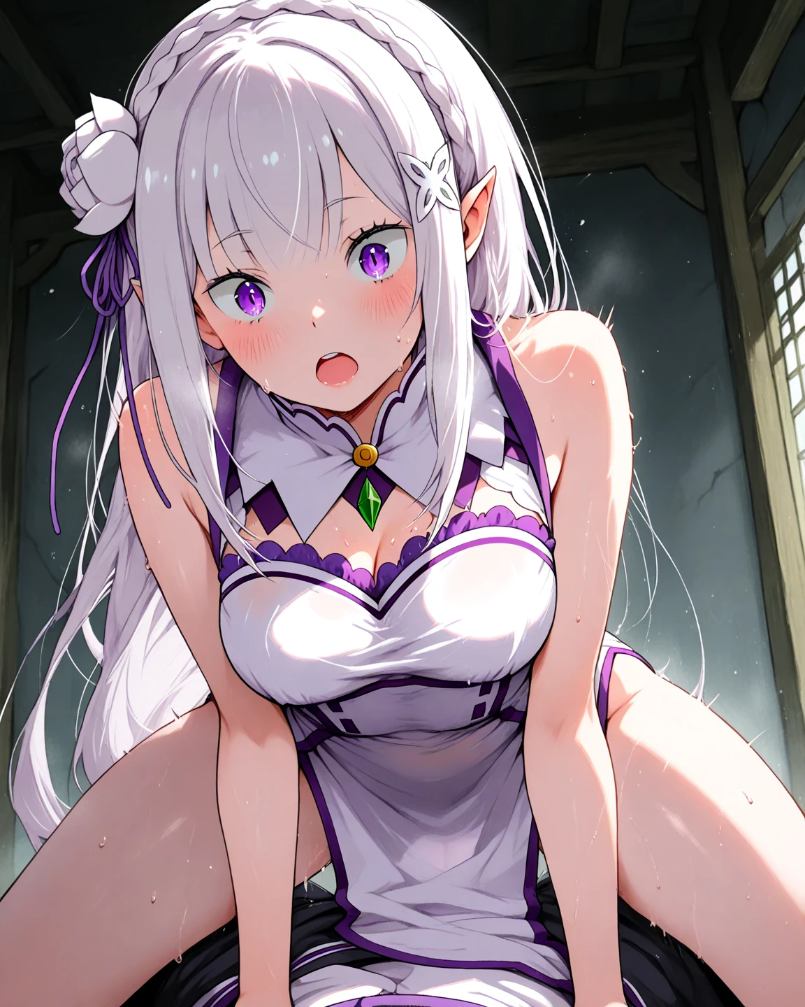 drawing of a curvy
<lora:Char-Emilia_7--0.6~1_see_inst:0.8> Emilia, BLPPL, white_dress, grey_hair, blue_pupils ringed_eyes
smiling, detailed eyes, large breasts, thick arms,
upskirt, <lora:X-SquattingUpskirt--0.7:0.6> usquat squatting
(smell, sweat, natural pubic hair, hairy pussy)
at an onsen,
low angle shooting,
sun rays
masterpiece, hyperdetailed, 8k, 4k, highres, detailed background
<lora:Style-AddMoreDetails--0.75:0.65>