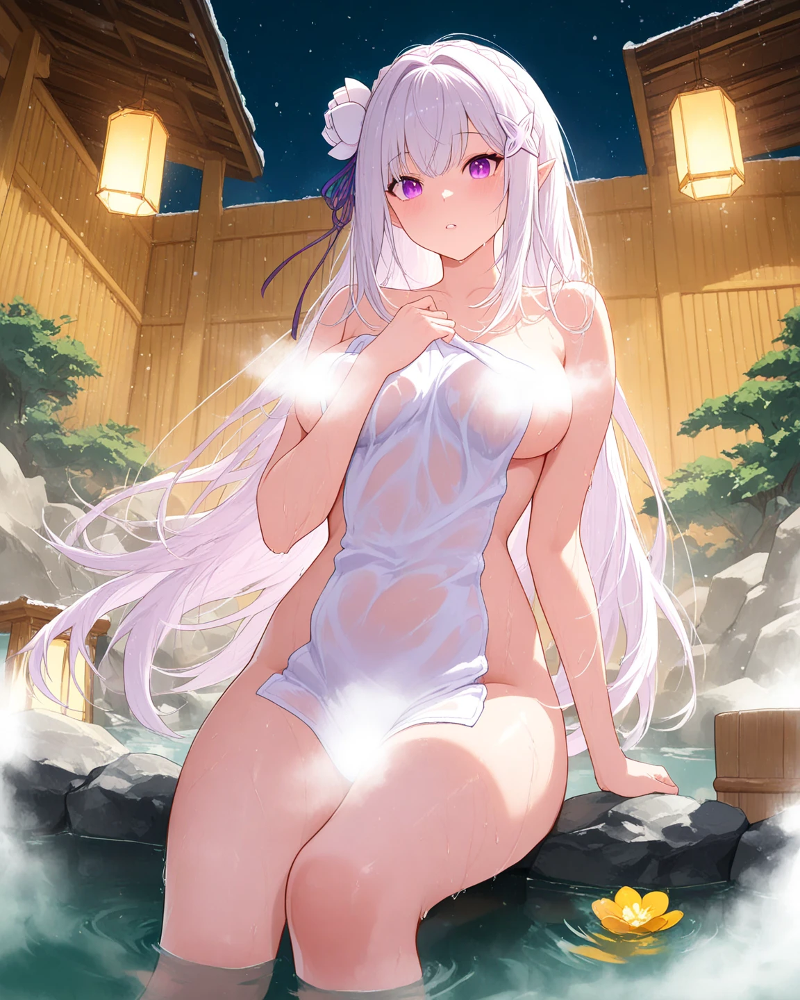 HIMEJIMAKINOKO, LIGHT PURPLE HAIR, TWINTAILS, HAIR BOBBLES, polka dot, VERY LONG HAIR, YELLOW EYES, .(Nude, naked, 1girl, solo, ,large breasts , solo) nipple ,, (wearing nothing:1.5), empty eyes, Luxury liner deck, ,blue sky, take a short walk, sea, space, Heavy snowfall area, frozen, , (Sweating profusely, Love juice, Wet Woman, female ejaculation),, crying,, Peeing, lactation, projectile lactation