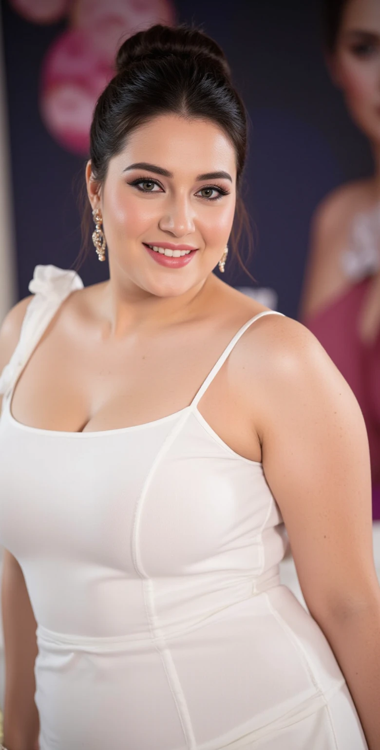 There's a woman in an orange dress posing for a photo, Seu peito, Lorena Avarez, clivagem, Karla Ortiz, Mulher de 30 anos, 3 0 anos de idade mulher, taken in the early 2020s, Alanis Guillen, close up tiro de meio corpo, photo from behind, 38 anos