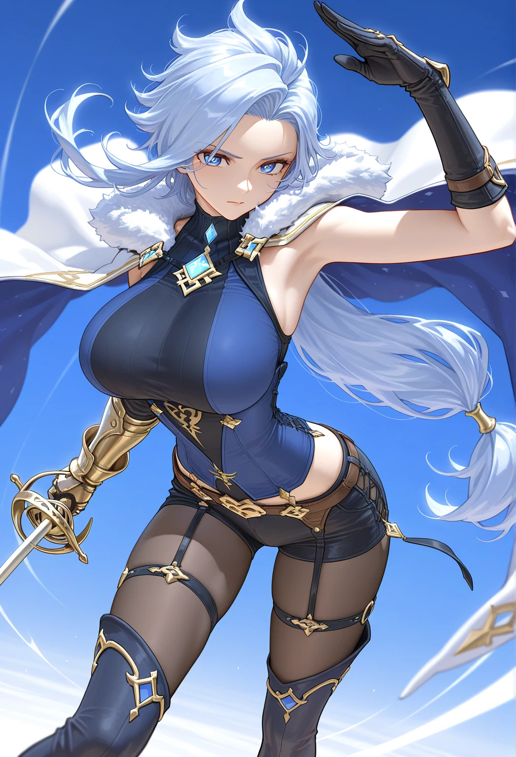 Elf ears, white hair, cape