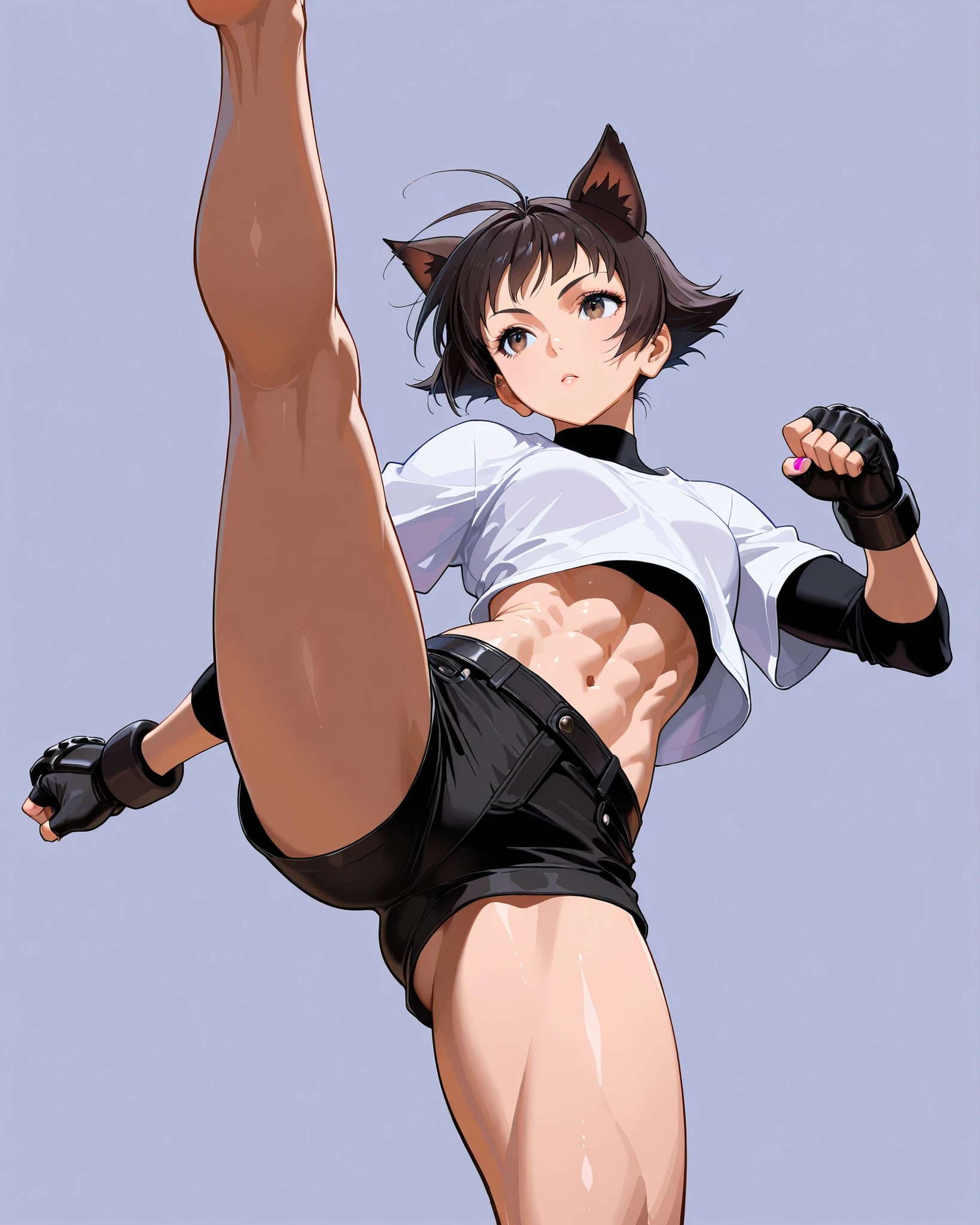 2 girls、fitness wear, shortspats、Sportsbra、Tank Tops、masterpiece、top-quality、realisitic、Hyper-detailing、(Glossy skin、be sweaty:1.4)、absurderes、Looking at the camera、short dark hair、Brown-eyed、A slender、动态照明、hight resolution、foco nítido、depth of fields、A detailed eye、Sharp eyes、Realistic eyes、(small tits:1.6)、(thick thight:1.0)、、Women's locker room、Locker Room、Shower room、Change of clothes、Half-undressed、Lower breast、pov from down、Full Body Display、Training Machine、Treadmill、Weight training、perspiring、moisture、punching bag、martial art、Boxer Size、Open Finger Gloves、shelves、punch、Spinning kick、Take off the bottom、Love Juice、A smile、red blush、teats、Clothing that shows through sweat、Kicking a punching bag、Punch to hit the ball、Covered with lotion、Muay Thai、catfight、Lotion Pro Wrestling、Climb into the ring、Spurling、Cross Counter、Martial arts、Command Sambo、Mount Position、Joint Technique、Upper Spinning Kick、Summer Salt Kick、emphasizing breasts、Take off your pants、Cat Punch、Cat's ears Cat gloves、Cat's tail