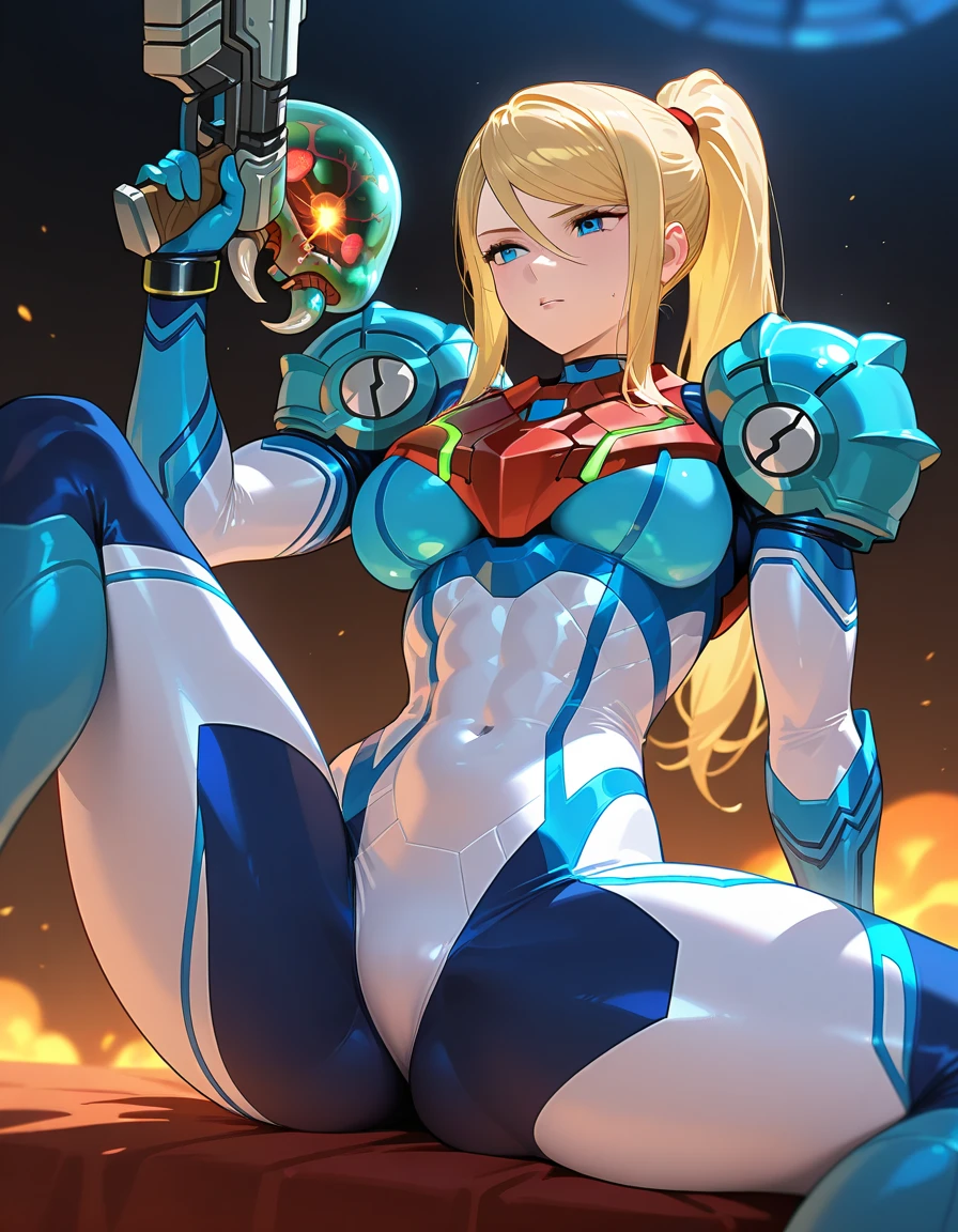 "An unparalleled masterpiece in best quality and high resolution. Featuring a dynamic superheroine in a white and blue leotard, boots and matching gloves. Her toned bare legs and sleeveless attire accentuate her strength, and bracelets add to her might. Watch her unleash a hurricane spin as she travels through time with astonishing grace."