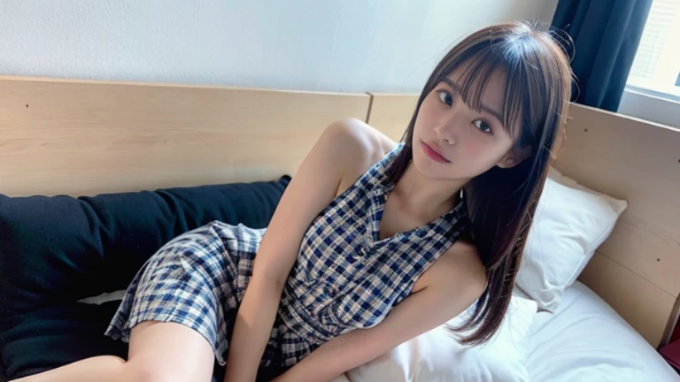 (masterpiece, Highest quality:1.2), 8k, Official Art, RAW Photos, Unbelievably absurd,Low Angle、 A stunningly beautiful 16-year-old girl, (((naked)))、(((close your eyes、Turn your face to the height of joy)))、( Sleeveless high school girls、Checkered Pleated Skirt:1.4),((If you raise your hands above your head you can see your armpits))、(((close your eyes、Turn your face to the height of joy)))、(((having sex with my boyfriend)))、(((having sex with my boyfriend)))、(((close your eyes、Turn your face to the height of joy)))、(((close your eyes、Turn your face to the height of joy)))、(((Her beautiful crotch facing the viewer)))、No makeup, Film Grain, chromatic aberration, Sharp focus, Face Light, Dynamic Lighting, Detailed eyes and face,short hair、(((White skin)))、Bright bedroom、Super slim thighs((((both hands)))),((((Very young looking girl:1.3))))、(Very young and small breasted:1.2)、((Bright bedroom))