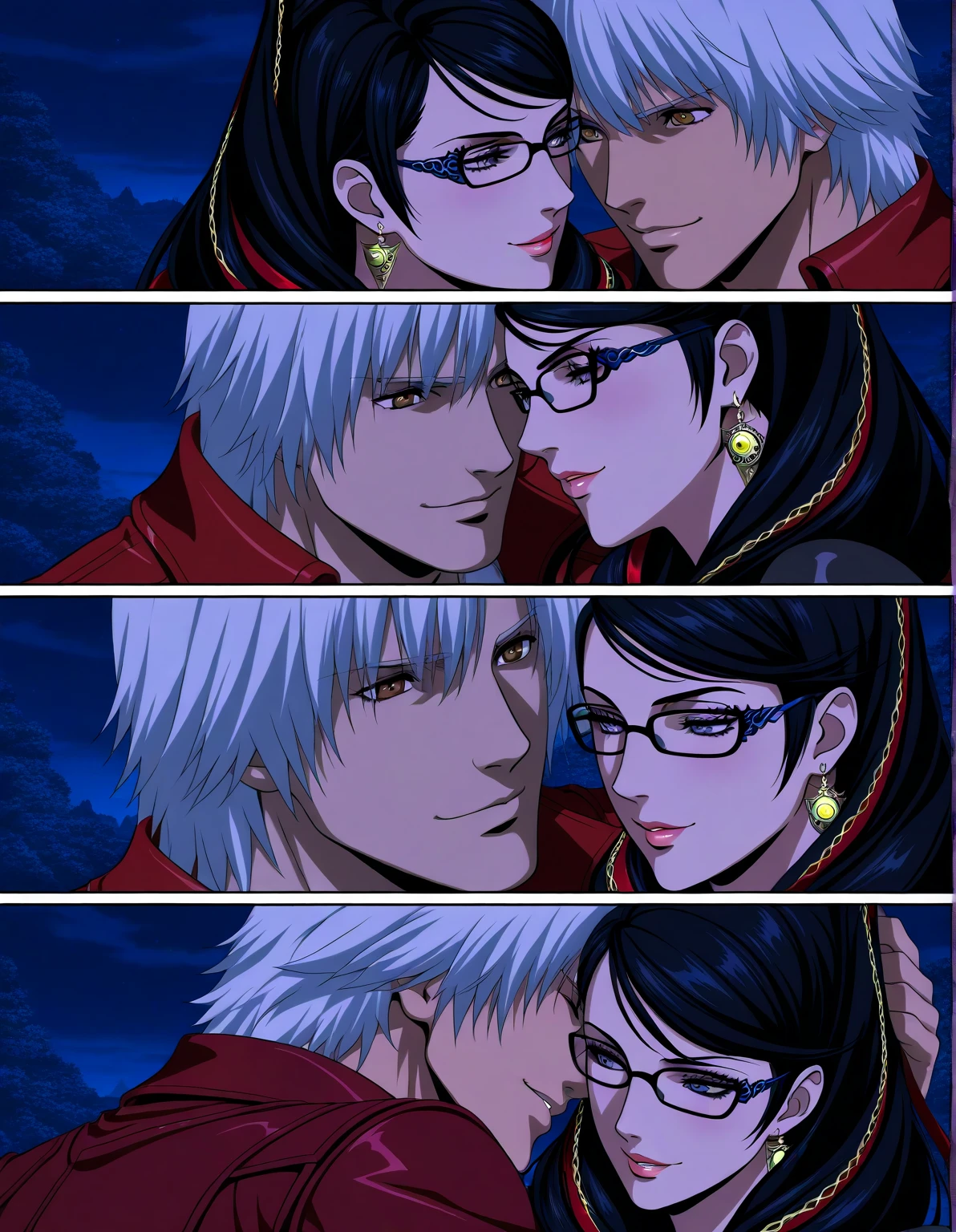 Imagine a man 17yr (in black cloak, gray hair..with circular glasses..anime manga style) with a girl (crimson red hair, black cloak, nearly 19)
(Manga style black and white)