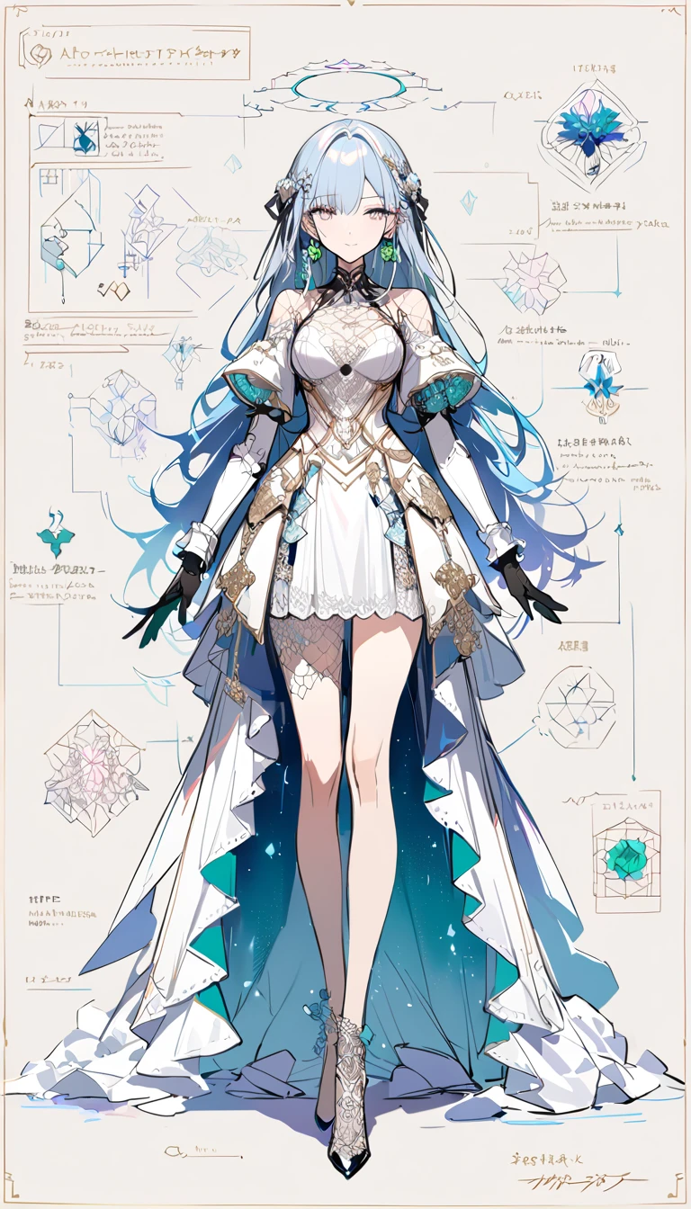 Gothic character design sheet,Character name:Avril Avril.dark night,18 years old,long black hair,purple eyes,Red or dark purple lace、Embroidery and other decorations。She wore a long black coat and a tight skirt,Show elegant and mysterious temperament。Wearing a silver cross、chain etc...,old magic book,Romantic roses,