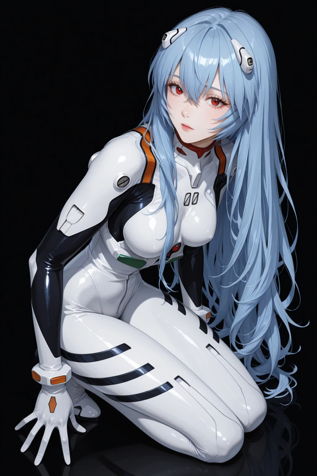 (8k, best quality, masterpiece:1.2),highly detailed,masterpiece,ultra-detailed,city,solo,1girl,(white background:1.5),(Delicate eyes),plugsuit, 1girl, blue hair, starry_sky, bodysuit, ayanami_rei, solo,sexy, night_sky, red_eyes, red_background, breasts, white_bodysuit, pilot_suit, lance_of_longinus, bangs, light_particles, interface_headset, souryuu_asuka_langley,<lora:koreanDollLikeness_v10:0.1>,<lora:taiwanDollLikeness_v10:0.1>,<lora:evaAyanamiRei_arV1:0.6>,full body,