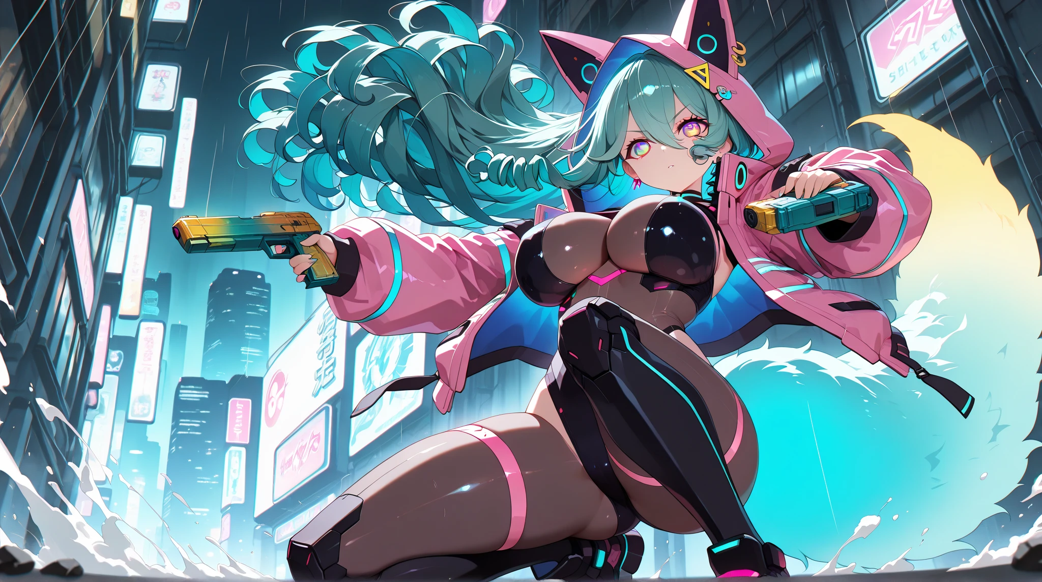 Morrigan Aensland (character from the Darkstalkers video game series, produced by Capcom). Panoramic view, high quality, big breasts, detailed eyes, sitting on a motorcycle, perfect symmetrical face, perfect hands, sensuality, defined thighs, long hair, photorealistic image; fair skin, masterpiece, best quality, (seductive pose), ((perfect anatomy)), perfectly detailed and realistic face), cinematic lighting, full lips, blue eyes, city with neon lights, city themed art with buildings, cyberpunk , neon colored signs, cyber punk city,