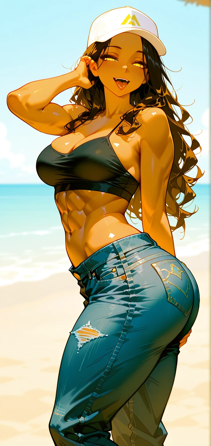 uma (grabbing her bikini), ((tiny hands)), wearring a bikini, latina face, brown skin, long natural curly brown hair, glamour, slimthick, Stand up, maquiagem, Lips are soft or colored, fundo simples, silhuetas fluidas, Stand Up, provocador, surprised facial expression, bashful, simple lighting and texture, plain background, large clothes, micro bikini, crop top, back view, nice ass,