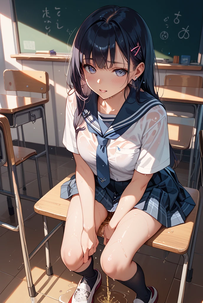 Sisters, 17 year old older sister and 12 year old younger sister、Hands tied、Urine-soaked underwear、Peeing on your own、classroom