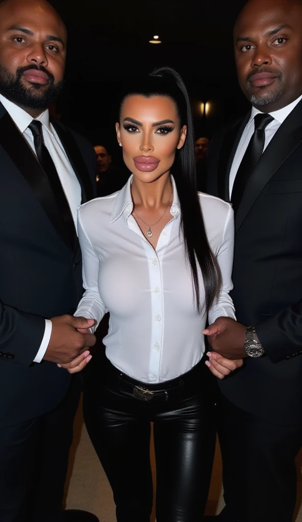 1 very classy and sexy 53 year old Mexican woman in a formal gray suit((53 ans))she is accompanied by 1 elegant athletic African American man of 53 years old