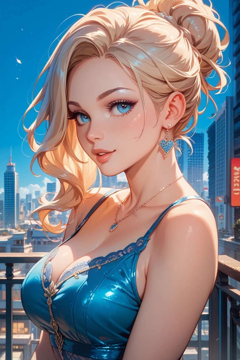 Extreme aesthetics, masterpiece, best quality, (zentangle, mandala, tangled, entangled), (masterpiece, sharp focus, (beautiful gorgeous and cute Korean beautiful girl: 1.3), (beautiful and cute Korean: 1.3), Korean beautiful girl, delicate beautiful hair and shining eyes, realistic, super detailed, blue sky, glowing white particles, (sidelighting: 1.2), slender, cute big breasts and giant buttocks, toothy laughing, ((laughing with eyes open)), scenery, sexy facial expressions, architecture, (cityscape:1.7), dynamic hair, fine blonde wavy hair, glowing blue eyes, pale skin, hair accessories, office scenery, (zentangle, mandala, tangled, entangled), (fractal art: 1.3), 1girl, very detailed, dynamic angle, art, 16k, wallpaper, ultra-detailed, cowboyshot, elegant, bright colors, romanticism, atmospheric, masterpiece, masterpiece:1.2, best quality), (real picture, meticulously crafted, depth of field), cleft lip, high detail, perfect face shape, perfect body, oversize model, (((super huge breasts))), (sexualism 0.8), style natural background bokeh, full hand,