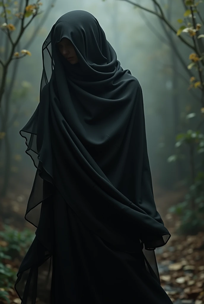 Chubby body thick european braided dark hair thick woman, wear black lace bra, bare foot, black lace briefs, black necklace, wolf skin hood, viking doublehand sword, back view, posing in dark wood forest in dark night, realistic photography, real photo, depth of field