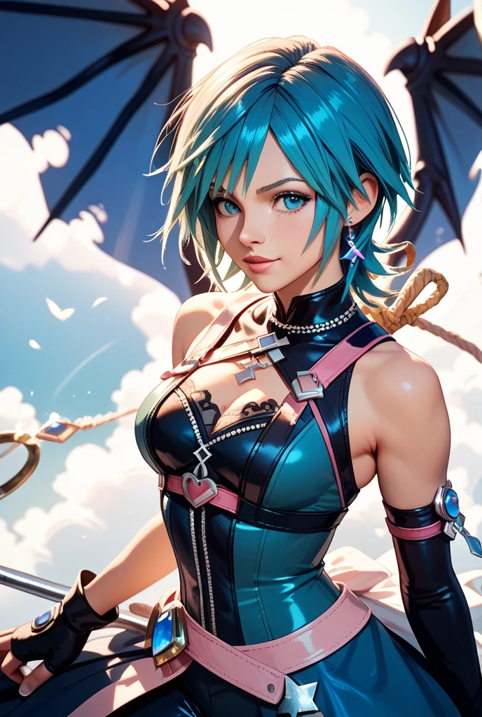 (Punk Zelda), short hair, multicoloured hair, piercing, makeup, crop top, choker, arm straps, (arrogant look), cheeky and bratty behaviour, grinning, (detailed face), (detailed eyes:1.1), masterpiece, best quality, intricate, detailed, sharp, focused, colorful details, iridescent colors, intricate details, dynamic voluminous light, high resolution, enchanted quality.