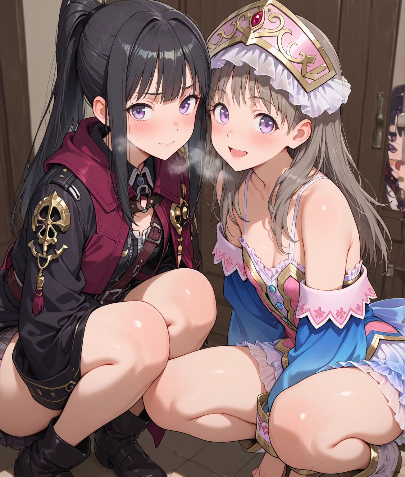 ecchi anime style, ecchi style, azur lane style, visual novel key visual, anime girls in underwear posing for a picture, ecchi anime style, hololive, ecchi, in clothes! highly detailed, visual novel cg, high school girls, upskirt, panty, anime maids riding early tanks