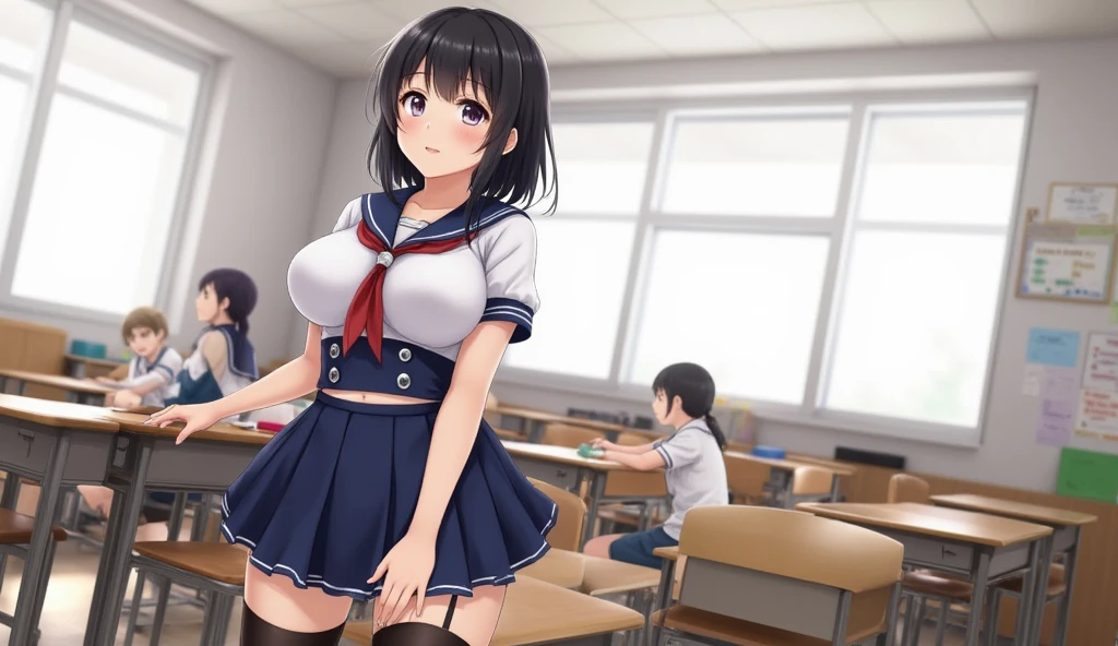 highest quality、High resolution、detailed background、beautiful and detailed face、beautiful and smooth skin、skin texture、professional lighting、Beautiful teenage girl、(two beautiful girls)、(huge breasts:1.1)、cute sailor suit、cute white sailor collar、Pleated mini skirt with tartan plaid pattern、ponytail、cute hairstyle、ニーhigh socks、high socks、petticoat、white panties、cute colored panties、In the classroom、
Skirt underneath, Skirt underneath (close-up underwear from below), from below, Are standing, butt focus, cold eyes, sexual expression、underboob、panty shot
