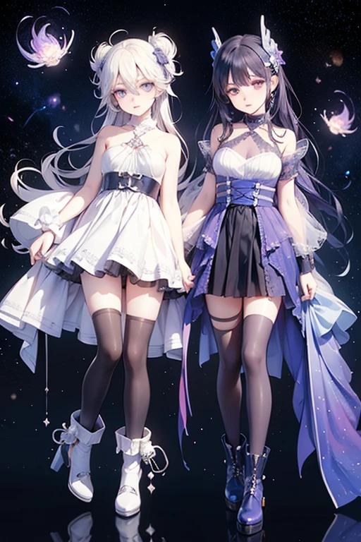 White hair, purple eyes, cherry small mouth, reddish lips, melon seed face, long legs, blue crystal high heels, standing in the chest with both hands --auto