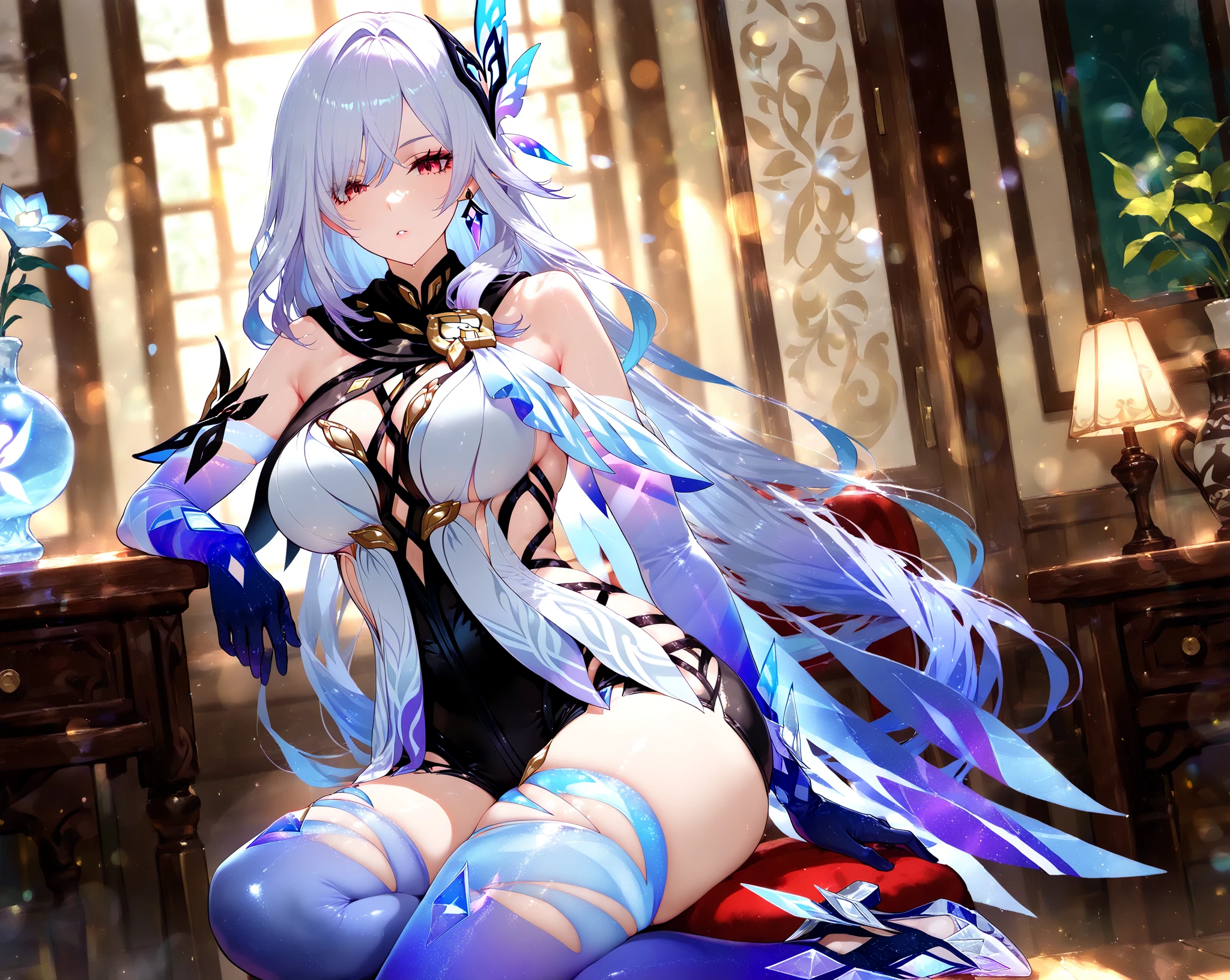 landscape、The view in the glass、Starry Sky、constellation、nebula、beautiful、Ice Castle、Aurora、god秘的、Super detailed、masterpiece、Highest quality、Transparency、Shine、god々Shii、One beautiful woman、Crying expression、Long, flowing hair