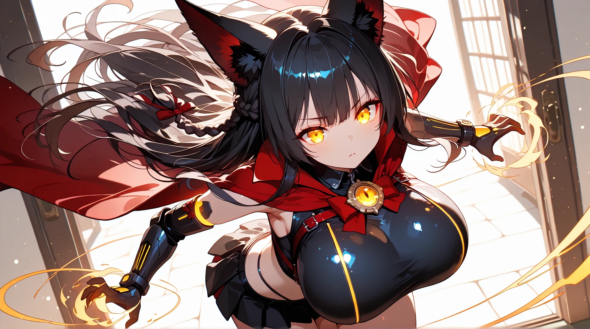 furry, female, fox, black body, black fur, night, glowing hairs, fluffy tails, breasts, tribal outfit, pregnant
