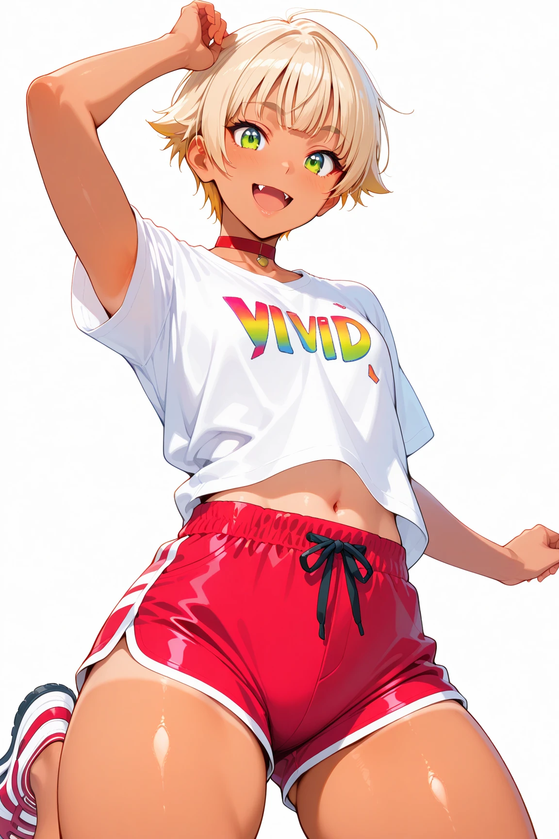 (8K, Best Quality, Ultra Detailliert, Highres, Absurdres, Perfect Anatomy:1.5, Masterpiece:1.5), (Strong Outline), (((1 Cute Girl))), (((perrine h. clostermann))), (((Yellow Eyes))), (((Black Glasses:1.5))), (((Long Long Hair:1.5, Bangs, Blust Bangs, Blonde Hair))), (((Black Cat Ears))), Black Cat Tail, (Slender Body, Dwarf:0.7), (((Small Breasts))), ((Big Hips:1.1)), (Smile:0.9), ((Blush:0.9)), (Grin:0.9), (Heart), ((Pink CheerLeader:1.3)), (Micro Skirt, Mini Skirt), (Show Panties, Cameltoe), ((Pom Poms:1.3)), (WristBand), (Sports Socks, Sneaker), Choker, (Dancing Pose), Jamping, Jamping Pose, Arm Up:1.1, Leg Up:1.3, (((Posed Photo:1.2))), (((Wide-Angle Photo:1.2))), from Below:0.4, Dutch Angle, (Simple BackGround, Simple Colour BackGround, Warm Colour BackGround), best hands, good hands