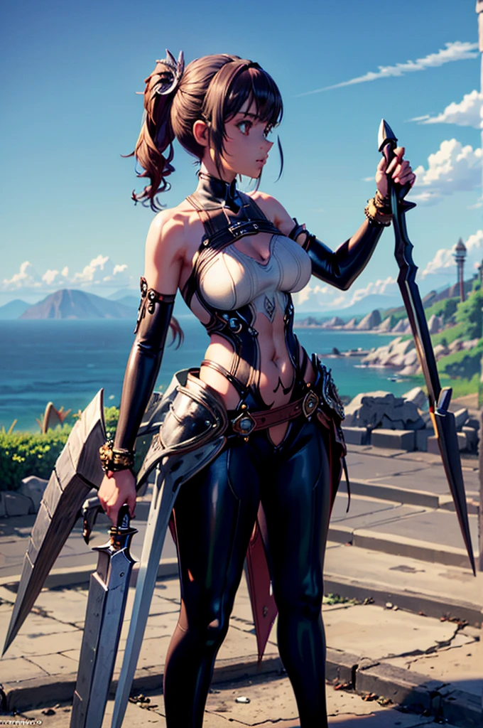 Beautiful female warrior in insanely sexy bikini armor