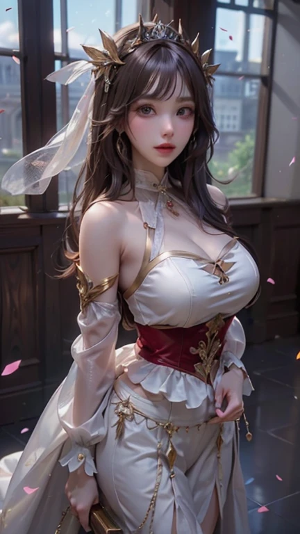 Best Quality, Masterpiece, High Resolution, 1girl, Clear Silk Porcelain Suspenders, (Nipples: 1.4), Light Red Suspenders, Lilac Suspenders, (Leaking Pussy: 1.2), (Clear Panties: 1.2), (Bulging Clitoris: 1.5), (Panties Tightening: 1.4), Sit Down, Spread Legs (Legs Apart: 1.2), Larger Boobs, Cleavage, Leaking Boobs, Leaking Belly Pollies, Sexy Long Legs, Beautiful Face, Hair Accessories, Looking at the Audience, Smile, Closing Your Mouth, Lips, Dresses, Hair Accessories, Necklace, jewelry, long hair, earrings, pretty face, body, tindal effect, realism, shadow studio, edge lighting, two-tone lighting, (high detail skin: 1.2), 8k UHD, DSLR, soft light, high quality, volumetric lighting, photo, high resolution 4K, 8k, blurred background