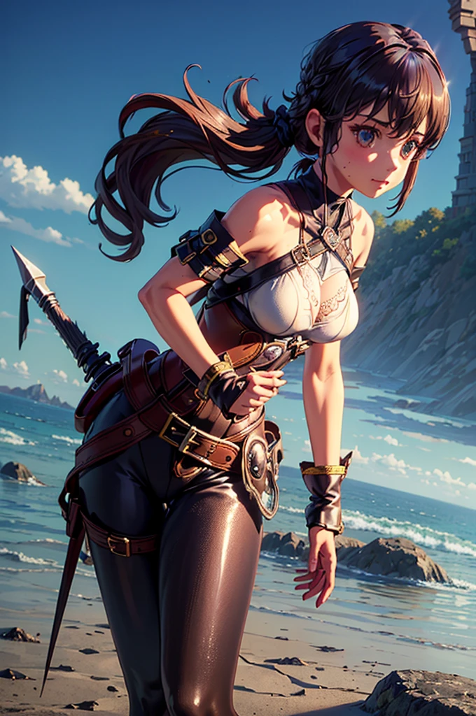 Beautiful Asian girl, 18 years old, light bikini assassin girls, sexy lady, medium breasts, camel toe, small blade in hand,