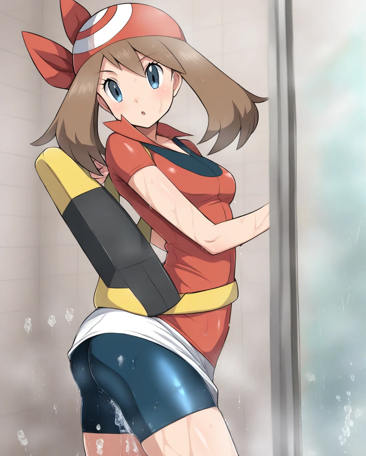 (best quality,4k,8k,highres,masterpiece:1.2),ultra-detailed,(realistic,photorealistic,photo-realistic:1.37)highres,portrait,beautiful girl, ultra-detailed, realistic:1.37, sketches, 1trainerleaf1, full body, sleeveless shirt, black wristbands, visible thighs,sitting,red skirt,blue shirt, loose socks, white footwear,sexy pose,smile,upskirt,white panties,in a stadium, brown hair, hat, brown eyes,beautiful detailed eyes,long lashes,beautiful eyes, anime style eyes, ahegao, perfect hands, dinamic pose, loved look, open mouth, smile, encanto femenino, pokeballs, pokeballs on floor, night city, bukkake, cum on face, cry, crying with open eyes, penis over face,