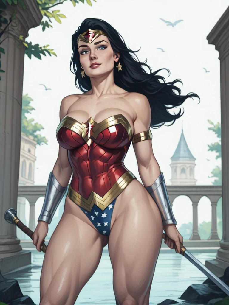 game of Thrones,a woman, Wonder Woman, huge iron throne,Sexy Queen Robe,sexy thone, Medieval Europe,long black hair, strong,Crude,The face is slutty ,Full and sturdy,tall,crown,Sexy Armor,Scepter,huge breasts, fitness legs, open legs, Camel toe is obvious,Rich in details,Light and Shadow,High quality image quality