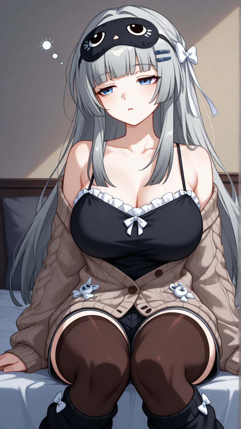 Big cleavage，Fox Teacher，Long hair，Plump buttocks，Rich in layers，Big and firm breasts，Full, large，Brown-grey thin lace underwear，Foam all over，colorful background，A slender necklace hangs on the chest，Big ，sleeveless，Pull your legs up，Spread your legs squarely in front，Sitting on the bed，Brown and gray semi-transparent garter stockings，Toes covered in cream，Crotch-up perspective