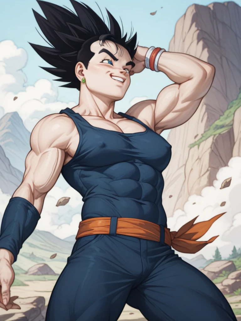 Vegeta, Girl, sexy, Vegeta woman, dragon ball z character, sexy, detailed body, with very marked revealing Saiyan armor and a very voluptuous body