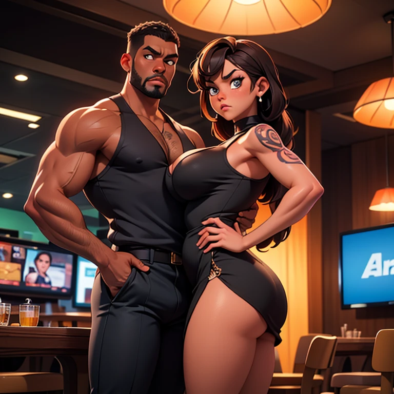 photorealistic, two African American women, goddess, beautiful, sexy, (Best quality, 8k, 32k, Masterpiece, UHD), tight spandex, 32K wallpaper, game room arcade background, laughing, voluptuous, big ass, big breasts, oily skin, glowing skin