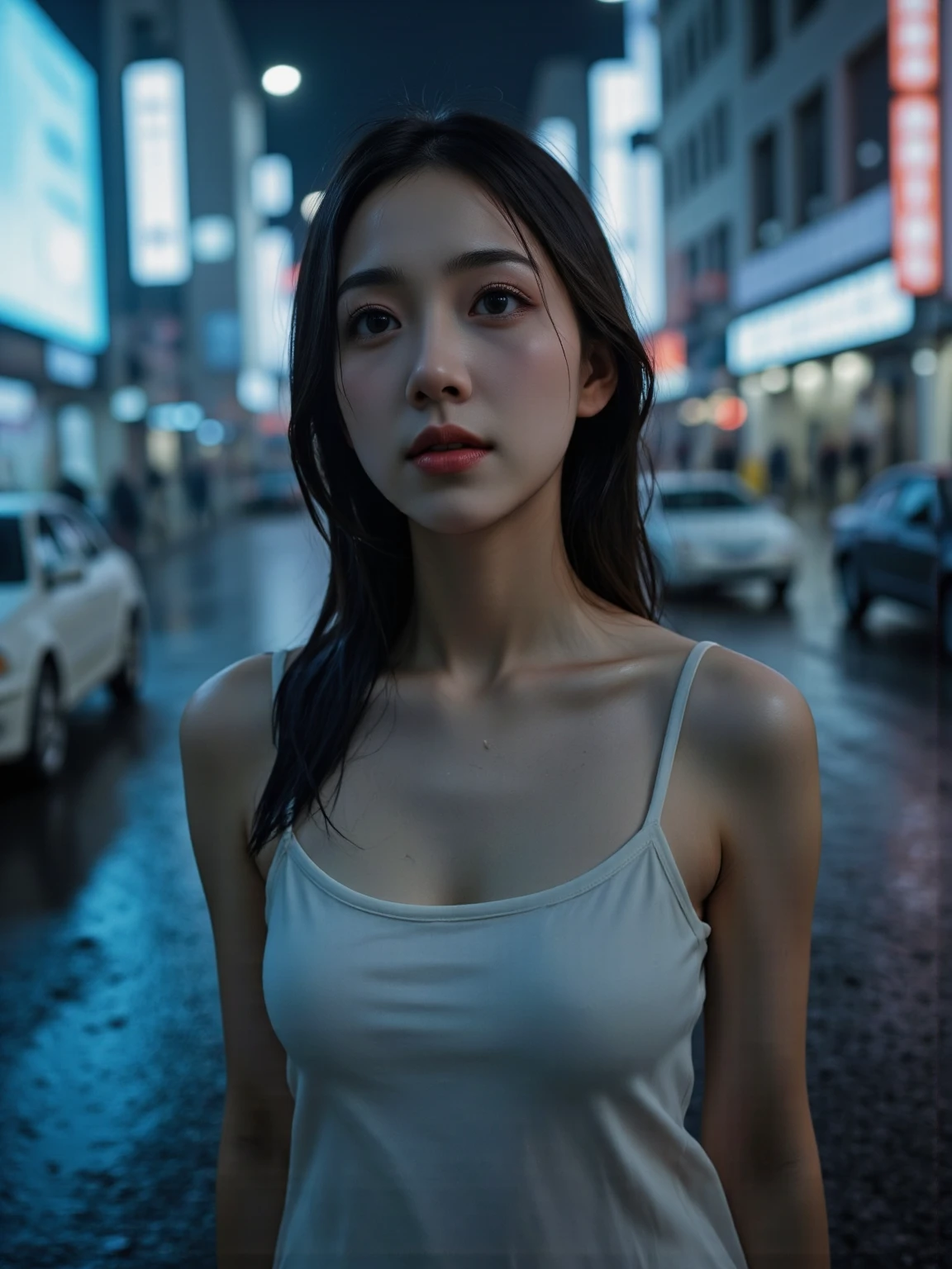 Full body photo,((masterpiece, highest quality, Highest image quality, High resolution, photorealistic, Raw photo, 8K)), arafed view of a motel with aDirty alleys in the red light street, she is a sex slave,with neon signs, A Chinese streetwhore waiting for a guest in front of a motel, seduction,stockings,Sexy vest, short dress and high heels, route 6 6, neon signs, 1 9 9 0 s Africa tourism, some have neon signs, red lights outside, neon advertisements, gigantic neon signs, neon shops, by Arnie Swekel, few neon signs, neon signs in background, k, (upper body Close up shot), Ray Tracing CG Unity 8k walpaper, (Detailed Dress), (Detailed body), (detailed skin),
