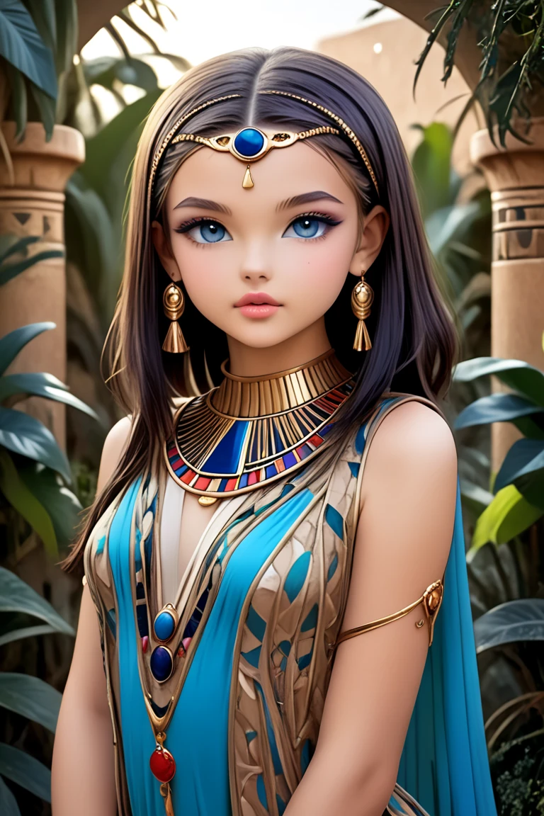 GIRL LONG HAIRED BLONDE CHILD, A closeup of a bust of a mENINA CHILD wearing a hat, wearing an Egyptian crown, Nefertiti, ancient egyptian, egyptian, egyptian makeup, precise for egyptian tradition, egyptian art, egyptian makeup, beautiful and huge head ornaments, ancient egyptian art, ancient egyptian art, ancient egypt, beautiful cleopatra, egyptian princess, Ancient Princess Libu