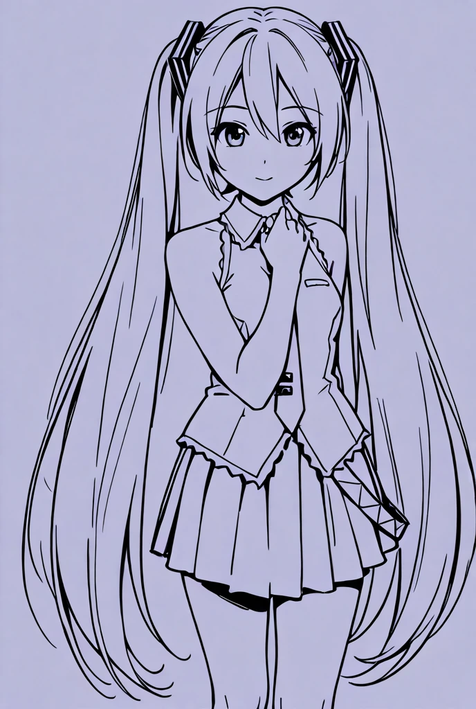 1girl, monochrome, long hair, solo, twintails, greyscale, hatsune miku, looking back, very long hair, lineart, sketch, <lora:Kanzaki Hiro:0.8>