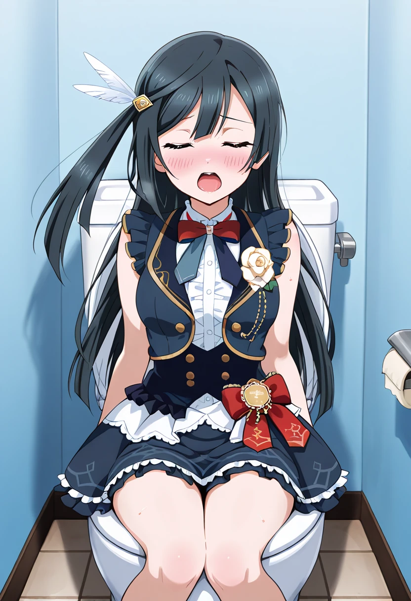 Pee your whole body from the front、Collecting urine with M-shaped legs、the whole body is wet、Girl showing armpits with hands folded above head, Toilet room, Sweep the urinal, kneeking, sponge, raunchy, pee, rubbish,, masterpiece, top-quality, ighly detailed、Maid uniform hair dark blue hair、White liquid all over the body、Yogurt all over the body、blue eyes checked、Open your mouth wide to the maximum、Close your eyes、White liquid drips from the mouth、a large amount of semen in the mouth、blow job