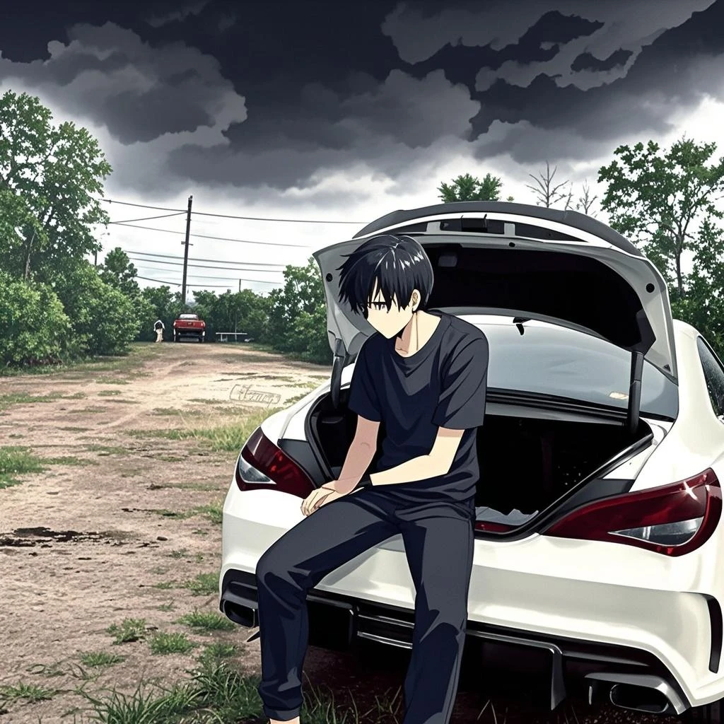 masterpiece, best quality, 1girl, white shirt, black necktie, crazy face, outdoors, brown eyes, town, vaz2113, full body